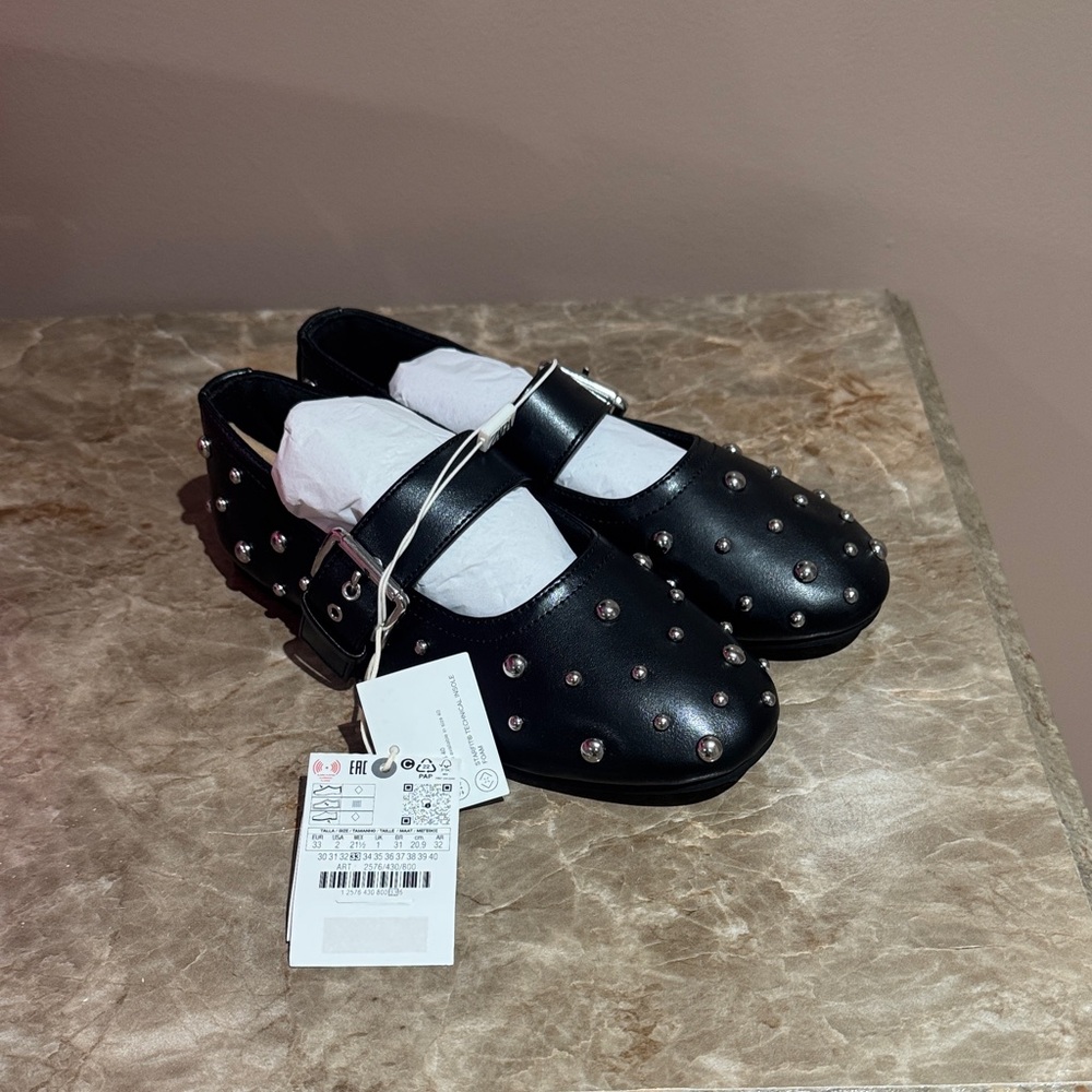 Zara Black Studded Kids Dress Shoes